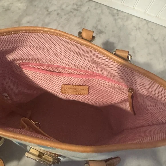 Dooney & Bourke Tan and Blue Polka Dot Tote - Picture 3 of 9